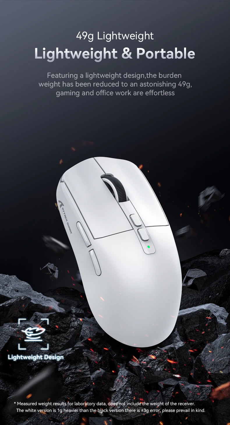ATTACK SHARK X6 Tri-mode Gaming Mouse with Magnetic Charging Dock, PixArt PAW3395 Sensor, 26K DPI, 49g Ultralight, for PC/Mac