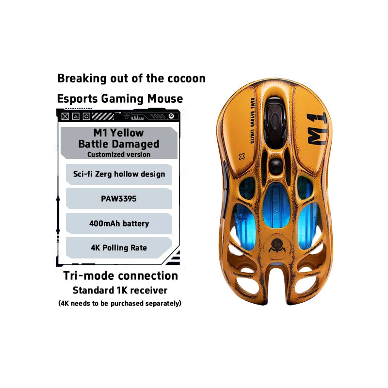 GravaStar M2 Wireless Gaming Mouse PAW3395 26,000 DPI, Magnesium Alloy Tri-Mode Bluetooth, 2.4GHz & Wired RGB Gaming Mouse