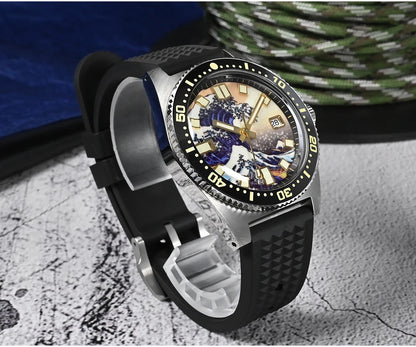 San Martin Official 40mm 62mas V3 Diver Watch For Men Kanagawa Surfing Dial NH35 Automatic Mechanical 20Bar Rubber Strap SN0007