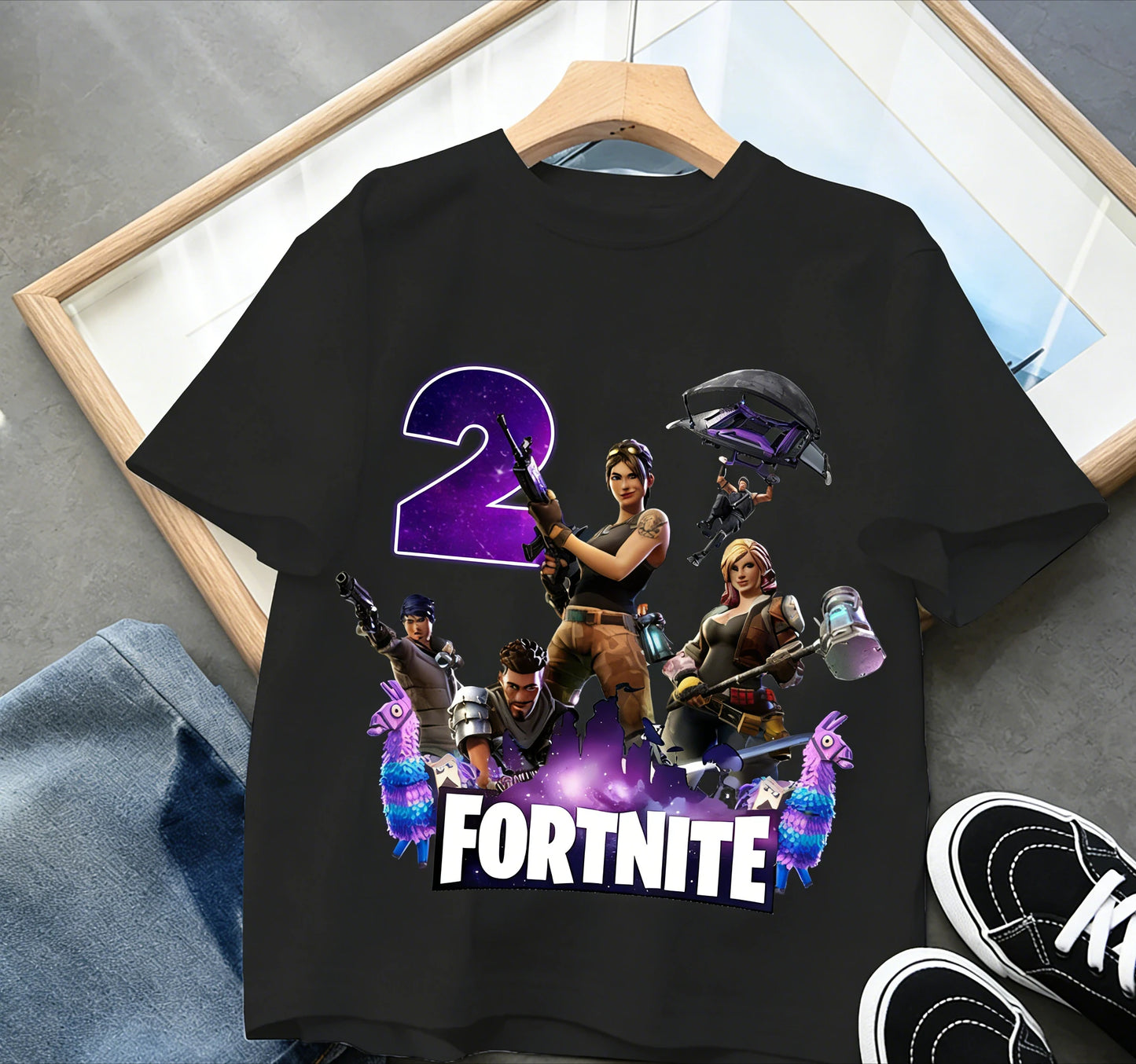 Fortnite Kinder-Geburtstagszahl-T-Shirt für Mädchen und Jungen, Sommerkleidung, Baby-T-Shirt aus Baumwolle, kurzärmliges Party-Oberteil, Geschenk für Kleinkinder