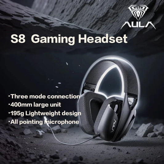 AULA S8 Gaming Headset Triple-Mode Wireless Bluetooth 5.3 Gaming Headset with Detachable Microphone, Lightweight Gaming Headset for PC, PS5, Switch & Mobile