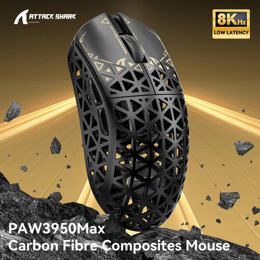 ATTACK SHARK R5 Ultra Carbon Fiber Wireless Gaming Mouse, 39g Superlight 8K Gaming Mouse with PixArt PAW3950MAX Sensor, 42000 DPI Tri-Mode Bluetooth & USB-C