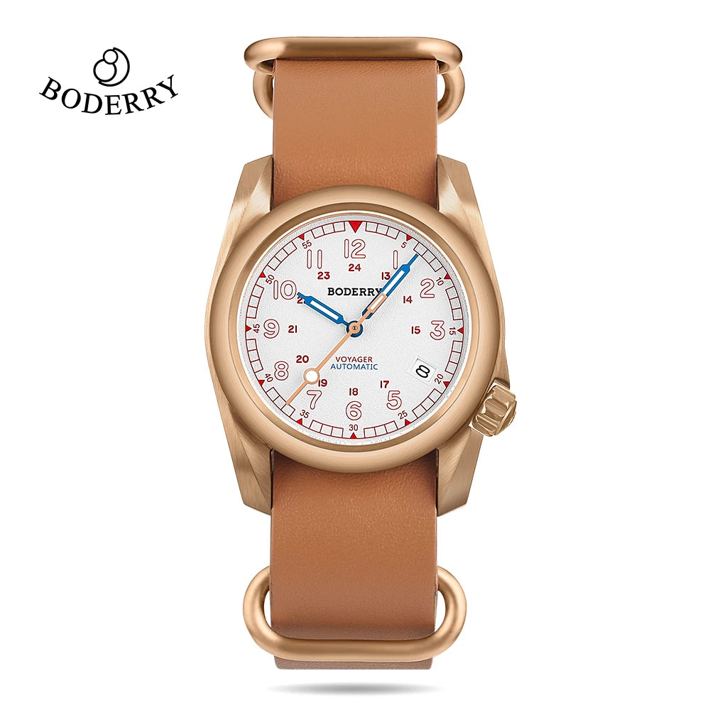 Relógio masculino Boderry Field Watches VOYAGER, caixa em bronze, mecânico automático, 100M impermeável, estilo militar, marca de topo
