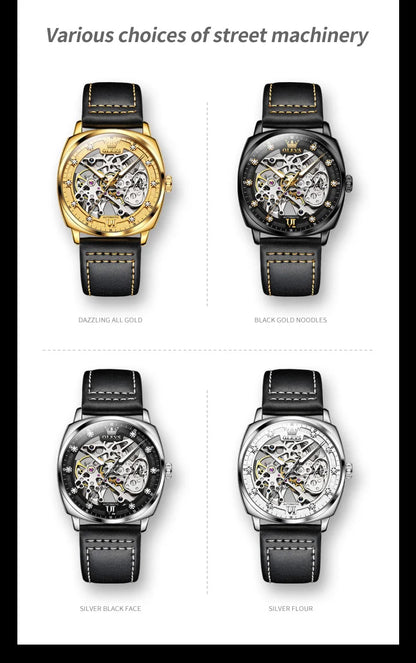 OLEVS 6651 Men's Watch Classic Automatic Mechanical Watch For Men Hollow Skeleton Clock Luxury Leather Waterproof Wrist Watches