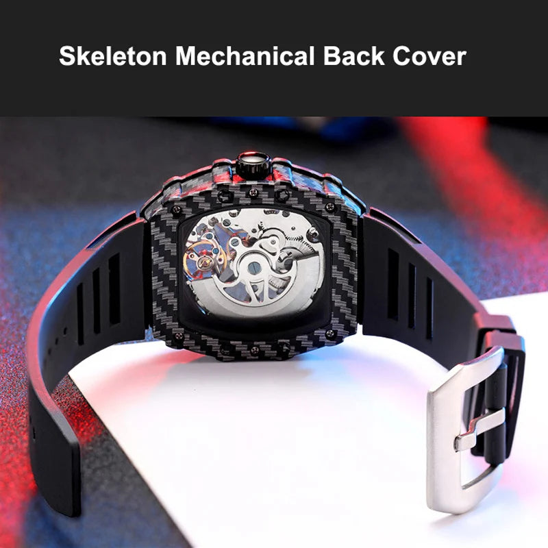 Mechanické hodinky s tourbillonem pro muže, silikonový řemínek, skeletové, tvaru tonneau, automatické, luxusní pánské hodinky Reloj Hombre