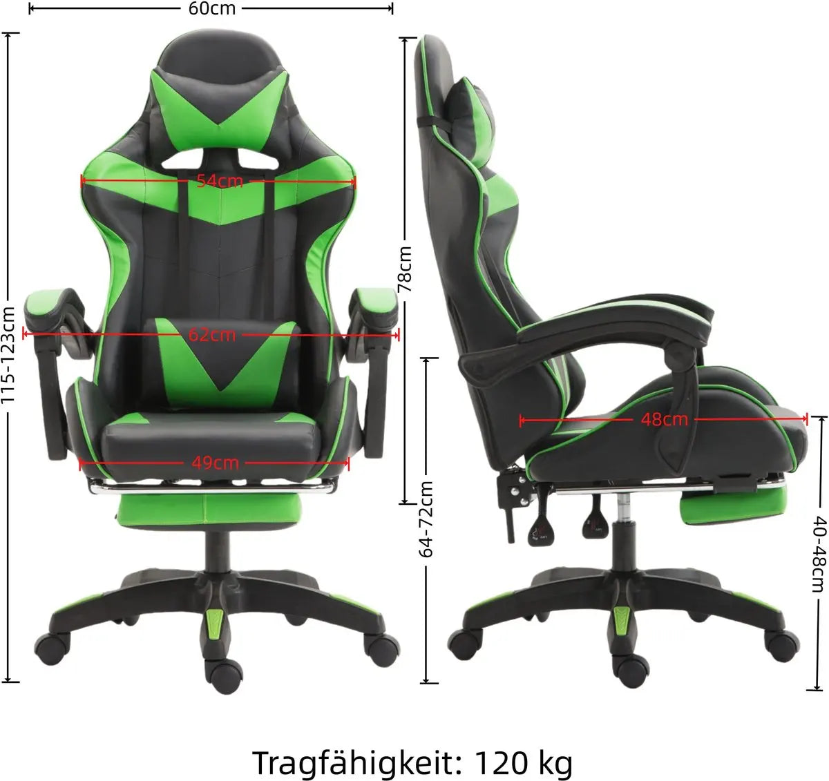 Ergonomic Gaming Chair, Office Chair, Height Adjustable, PU Leather Computer Chair, with Headrest and Lumbar Support, 360° Swivel