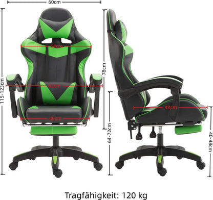 Ergonomic Gaming Chair, Office Chair, Height Adjustable, PU Leather Computer Chair, with Headrest and Lumbar Support, 360° Swivel
