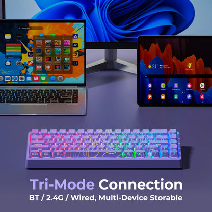 XVX Wireless Mechanical Keyboard M67 JadeStone With IMD-Tech Keycaps Tri-Mode Topographic White Gamer Keyboard Gasket Design