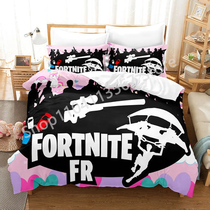 Battle Royale F-Fortnite 3PCS Bedding Set Kids Duvet Cover Quilt Pillowcase Double Size Victory Game Bedroom Linen Decoration