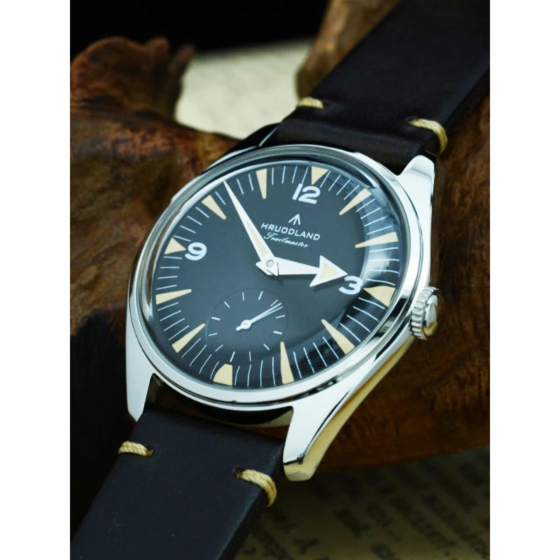 Hruodland F033 Retro Classi Quarrz Men's Watches VD78 Movement Stainless Steel Black Brown Leather Strap Wristwatches