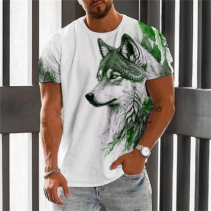 Fashionable Men's Round-neck Short-sleeved T-shirt 3D Printed Wolf T-shirt Men's Casual Sports Short-sleeved Street Top