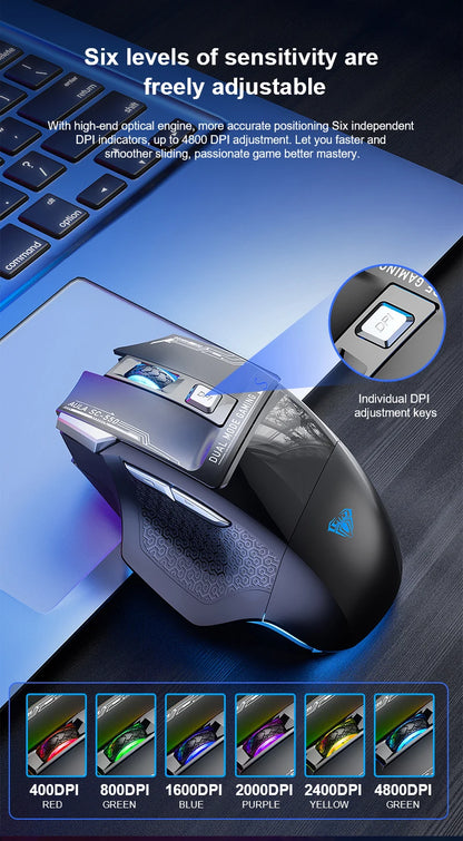 AULA SC550 žaidimų pelė, 2.4G belaidė makro pelė su RGB apšvietimu, ergonomiško dizaino e. sporto pelė, PC priedai