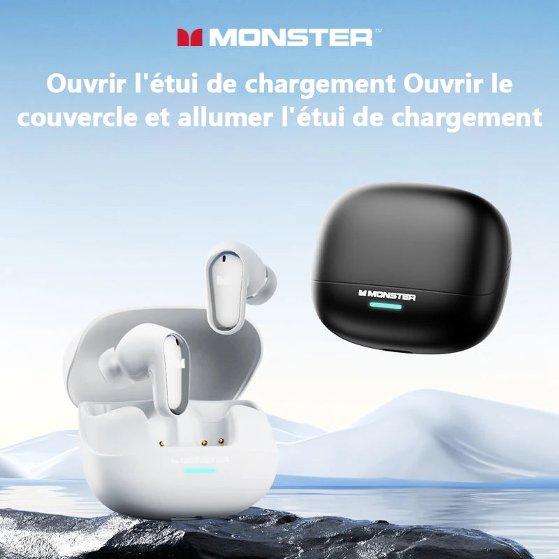 Auriculares Monster MQT52 sem fios Bluetooth 5.4 com bateria de longa duração, auscultadores gaming de modo duplo, som estéreo Hi-Fi e microfone