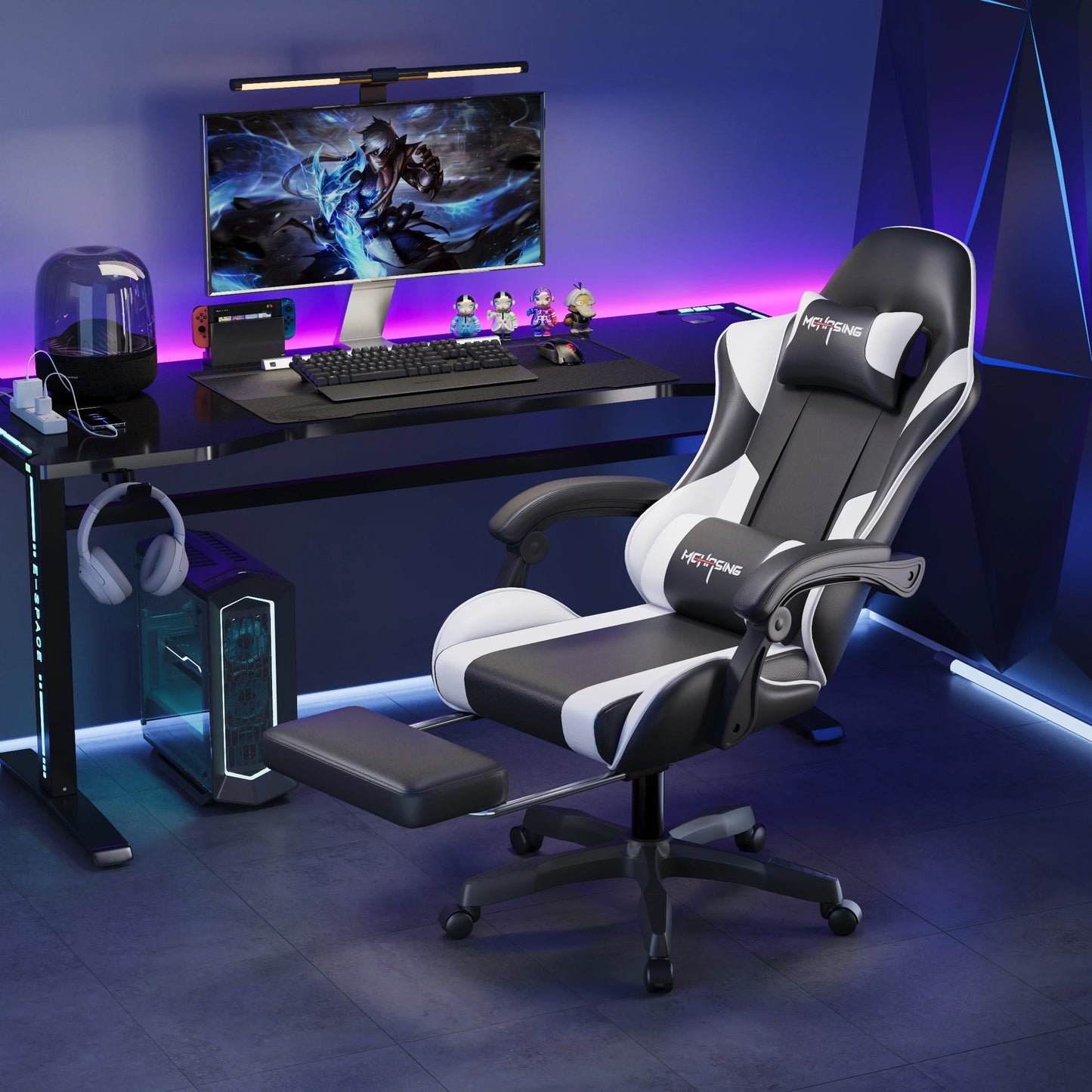 Cadeira Gaming Ergonómica de Design Moderno Giratória para Escritório e Casa, Cadeira E-sport com Rodas, Estilo Rotativo, para Computador