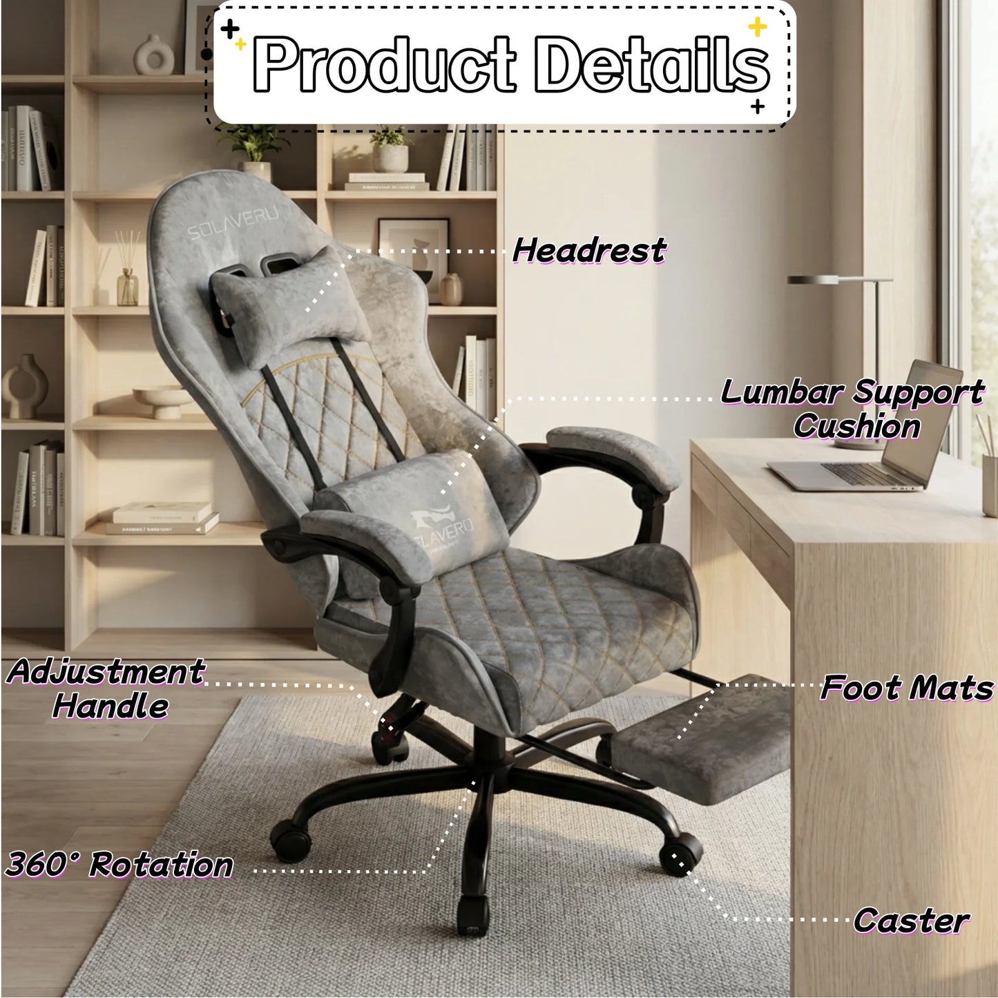Massage Gaming Chair, Computer Office Chair with Comfy Fabric, Height Adjustable Game Chair with 360° Swivel Seat and Headrest