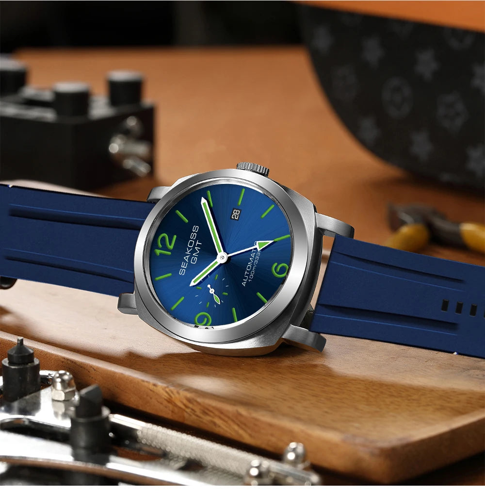 SEAKOSS 100m Diving Men GMT Automatic Mechanical Watches 1963 Clock 2557 Seagull Movement Super Luminous Sapphire Wristwatches