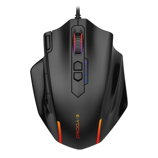 E-YOOSO X-41PRO жична мишка, голяма геймърска мишка с RGB подсветка, 11 програмируеми странични бутона, поддръжка за компютър, PC, лаптоп и Mac