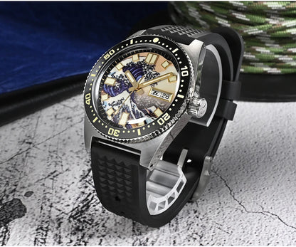 San Martin Official 40mm 62mas V3 Diver Watch For Men Kanagawa Surfing Dial NH35 Automatic Mechanical 20Bar Rubber Strap SN0007