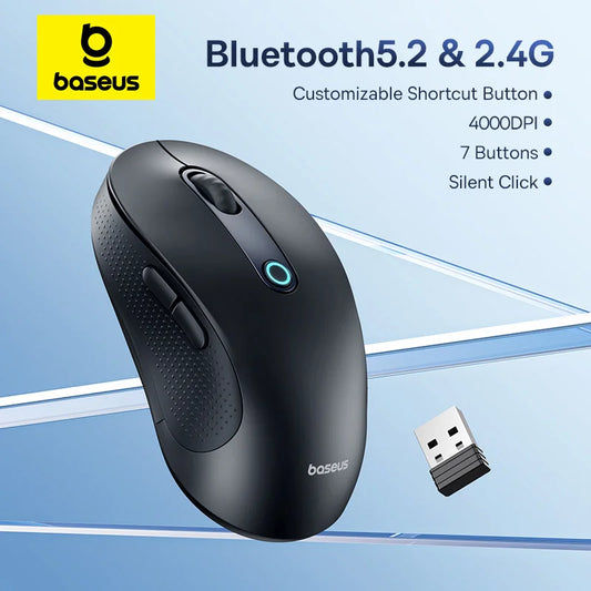 Baseus F02 Ergonomic Wireless Mouse with Bluetooth 5.2, 2.4G, 4000 DPI & 7 Silent Buttons
