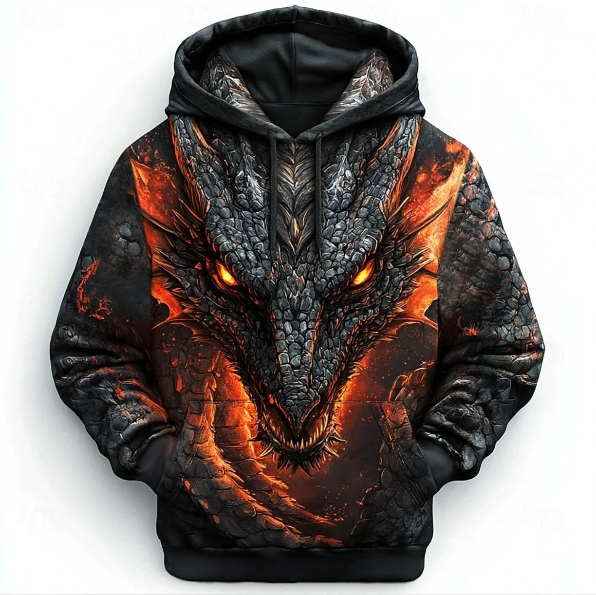 Pánská mikina s kapucí s retro dračím vzorem, 3D potisk, kreativní design, dlouhý rukáv, ležérní pulovr, stylová, cool, oversize, prodyšné oblečení