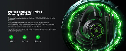 Oneodio EKSA StarEngine Pro Wired Gaming Headset 7.1 Surround PC Headphones Gamer With ENC Mic USB/Type C/3.5mm for PS4 PS5 Xbox