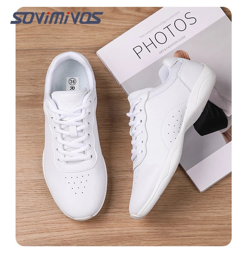 Zapatillas de baile para mujer, zapatillas deportivas planas y ligeras, zapatillas de gimnasia aeróbica de competición, zapatillas deportivas para fitness, zapatillas de baile blancas.