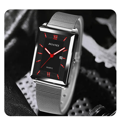 Fashion Watches for Men Luxury Rectangle Stainless Steel Men's Quartz Wristwatch Business Man Watch Clock Gift relogio masculino