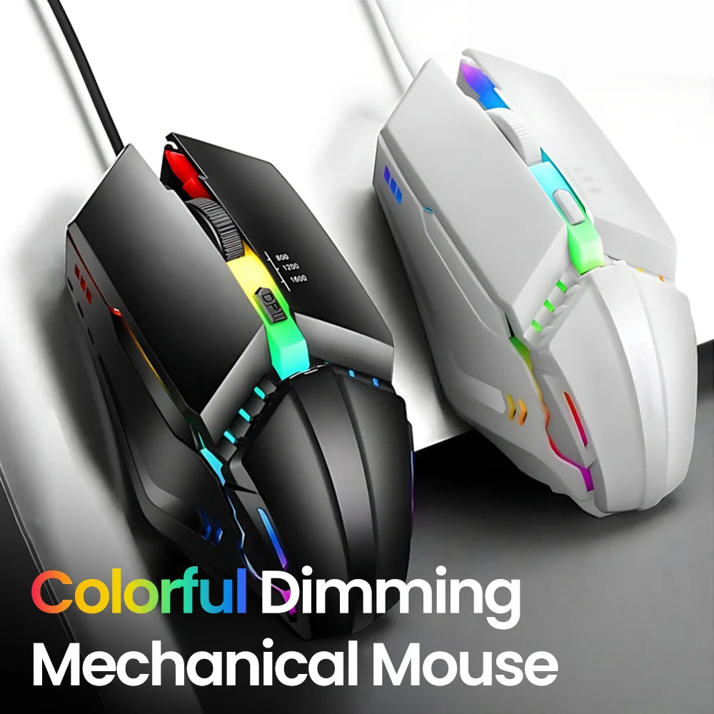 RGB bedrade muis met achtergrondverlichting, mute-knop en USB – bedrade USB-gamingmuis voor desktop-pc, notebook, computer, thuis en kantoor, met lichtgevende LED en 1600DPI