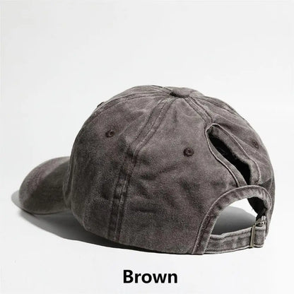 Simple Washed Hole Crossing High Ponytail Hat For Women, Versatile Baseball Cap Soft Top Baseball Cap
