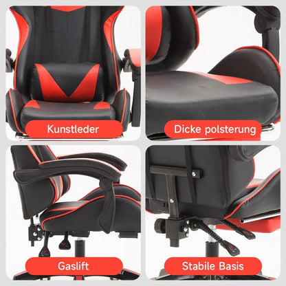 Ergonomic Gaming Chair, Office Chair, Height Adjustable, PU Leather Computer Chair, with Headrest and Lumbar Support, 360° Swivel