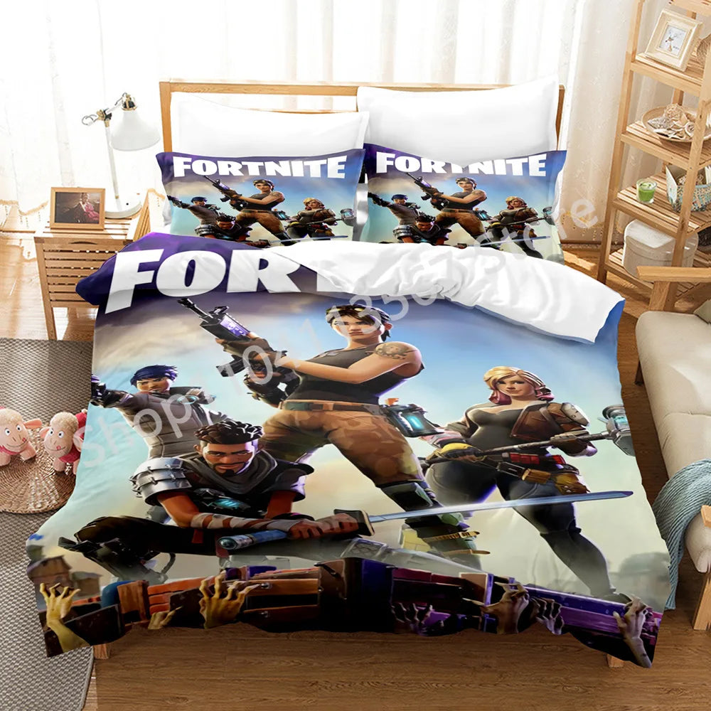 Battle Royale F-Fortnite 3PCS Bedding Set Kids Duvet Cover Quilt Pillowcase Double Size Victory Game Bedroom Linen Decoration