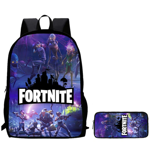 2-teiliges Fortnite-Kinderrucksack-Set mit Federmäppchen, leicht und langlebig, Schultasche für Jungen und Mädchen von 6-9 Jahren, täglicher Schulbedarf