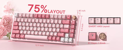 Womier VK75 Wired Mechanical Keyboard Retro Pink Custom Hot-swappable Keyboard for PC Computer Laptop