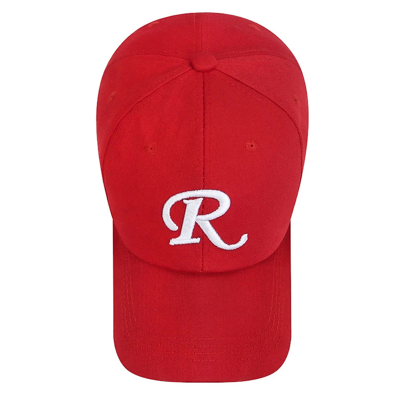 R-Buchstabe, Bandstickerei, Baumwolle, verstellbar, Baseballkappe mit festem Schirm, Sonnenhut, Trucker-Caps, Hip-Hop-Caps