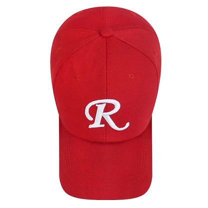 R-Buchstabe, Bandstickerei, Baumwolle, verstellbar, Baseballkappe mit festem Schirm, Sonnenhut, Trucker-Caps, Hip-Hop-Caps