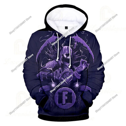 Φούτερ Cosplay Fortnites με κουκούλα, 3D τύπωμα παιχνιδιού, unisex, casual παλτό, anime περιφερειακό kawaii μπουφάν, παιδικά ρούχα, δώρα
