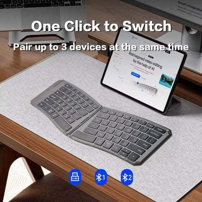 Ergonomic Foldable Bluetooth Keyboard, Split Compact Portable Keyboard for Business Travel, Folding Rechargeable Wireless Keyboard