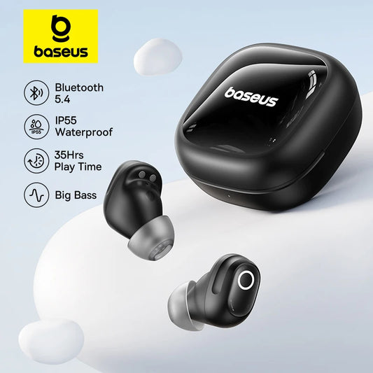 Baseus Bass BD1 Wireless Bluetooth 5.4 Earbuds – Mini Bean TWS Earphones, 35H Playtime, IP55 Waterproof Sports Headphones with Deep Bass & Low Latency
