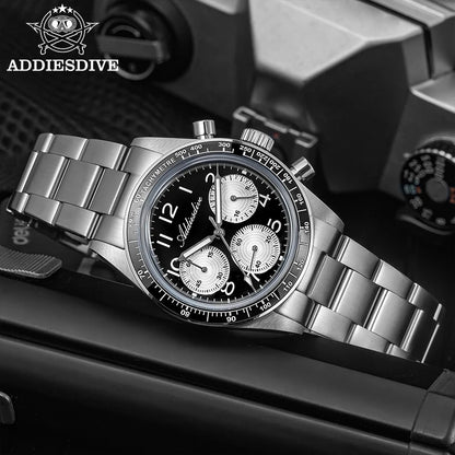ADDIESDVIE Men Watch Reloj Hombre 10Bar Waterproof AD2517 BGW9 Super Luminous 316L Stainless Steel VK63 Chronograph Quartz Watch