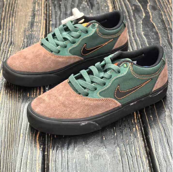 Nike Sb Series Swoosh Suede Wear-Resistant Everyday Skate Shoes for Men and Women, New Lightweight Comfortable Thin-Soled Durable Outdoor Low-Top Flat Shoes, Fashionable Versatile Lightweight Green-Brown Color Commuting Casua