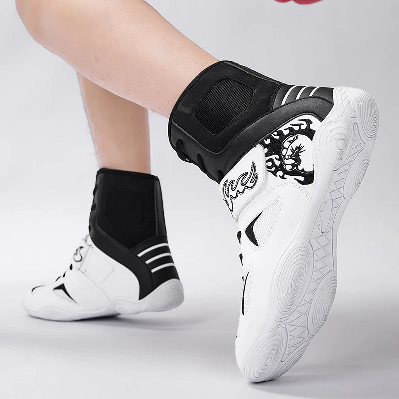 2026 Professional Boxing Shoes Big Size Wrestling Shoes Lightweight Outdoor Male Gym Training Sneakers White Red Man