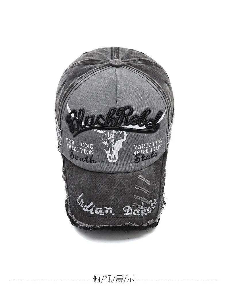 Casquette de baseball vintage « Letter Bull » délavée avec broderie, casquette de soleil rétro pour hommes et femmes, casquette à visière décontractée style hip-hop