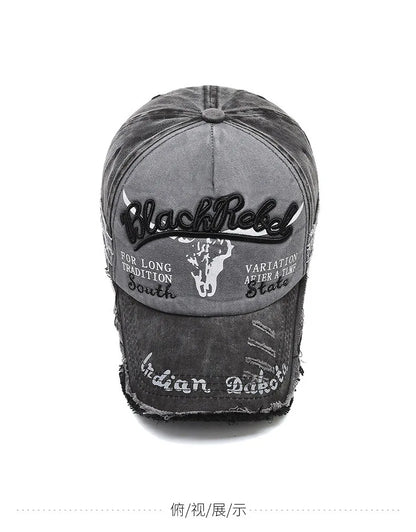 Casquette de baseball vintage « Letter Bull » délavée avec broderie, casquette de soleil rétro pour hommes et femmes, casquette à visière décontractée style hip-hop
