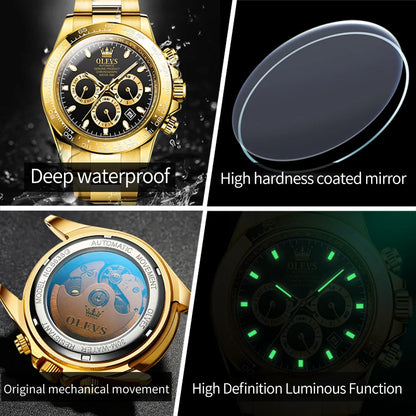 OLEVS 6638 Original Brand Classic Man Watch Luxury Automatic Mechanical Wrist Watches for Men Chronograph Waterproof Men's Watch