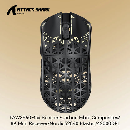 ATTACK SHARK R5 Tri-mode Ultra Wireless Gaming Mouse Carbon Fiber 8K ,PAW3950MAX ,8000Hz Wireless Polling Rate, DPI up to 42000