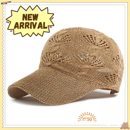 Summer Glossy Openwork Knit Baseball Cap for Women,Outdoor Sun Protection Hat Breathable Flattering Versatile