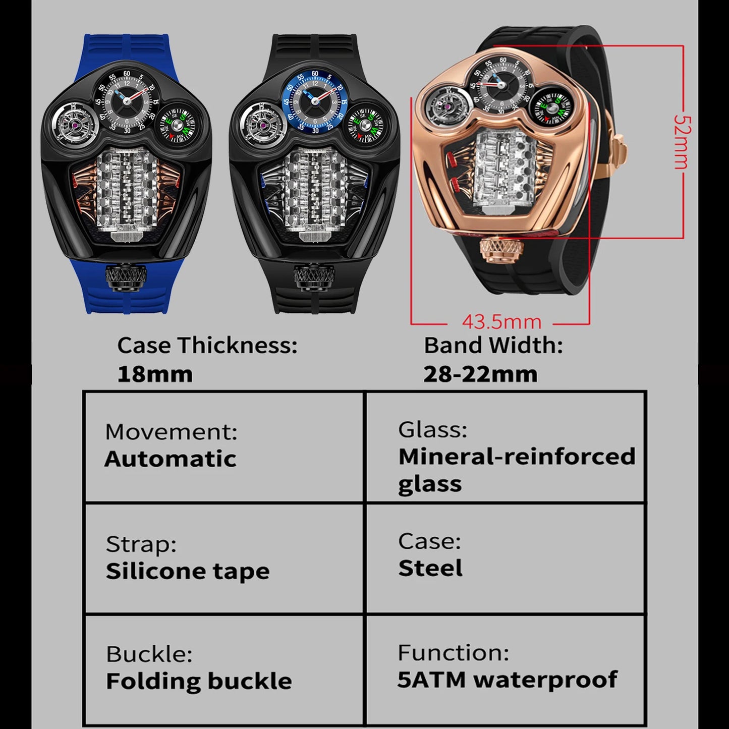 PINDU Design NEW Engine Series Quartz Watch Men's Top-Luxurious Stainless Steel Compass Waterproof Swiss Quartz 762 Movement Watch
