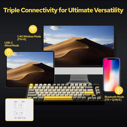 Ajazz AK820/AK820Pro Gaming Mechanical Keyboard Bluetooth 5.1/Wireless/wired  Custom Keyboard With Heat Exchange Sealed Button
