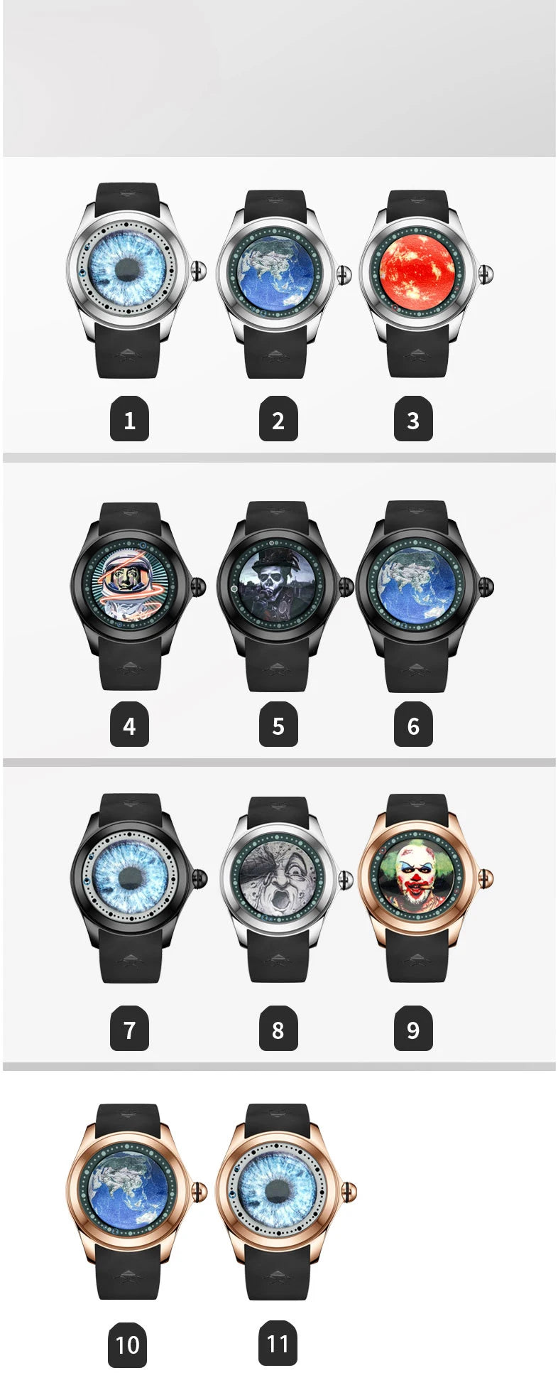 KAFYASE Fashion Earth  Bubble Rubber Automatic Watches Luxury Men 46mm Mechanical Wristwatches Art Eye Ball Dial Classic Watch