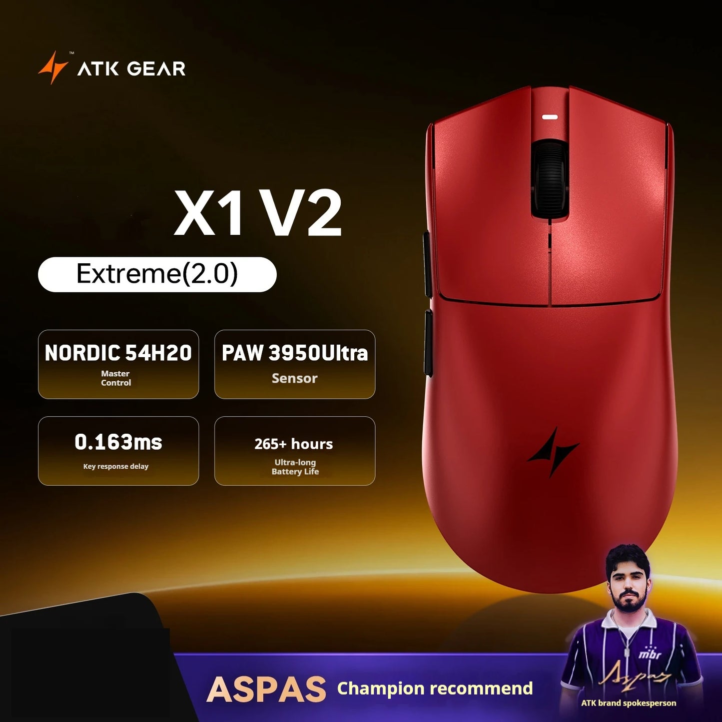 ATK X1 V2 Ultimate 2.0 -hiiri, langaton, Paw3950, ultrakevyt 54g, 750ips, 0.163ms matala viive, 650ips, uusi pelitarvike lahjaksi